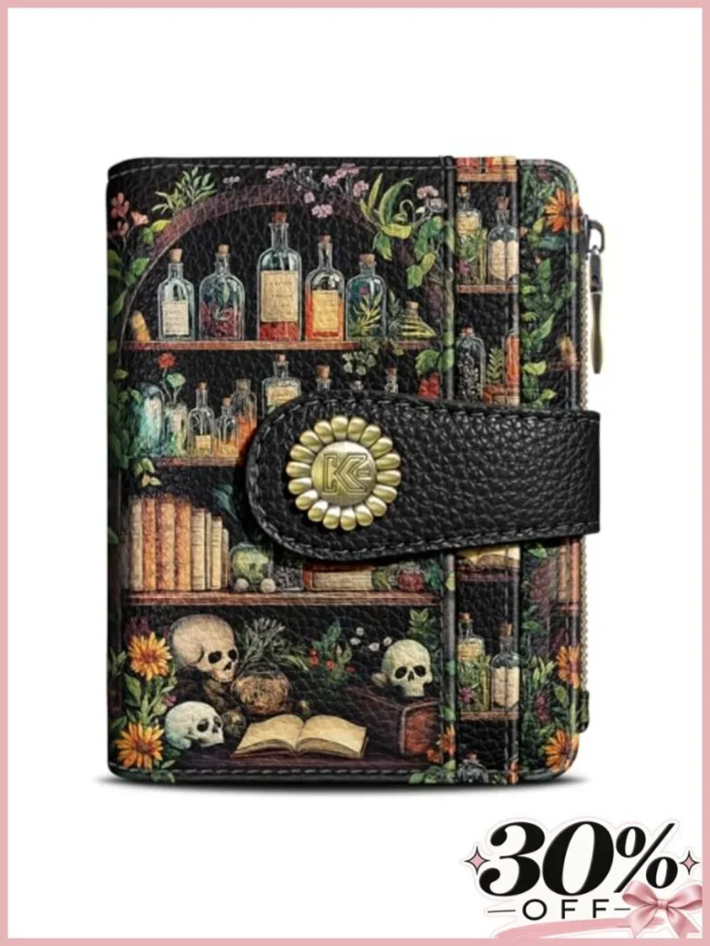 Gothic Skull Bifold Wallet RFID Blocking Vegan PU Leather Coin Pocket